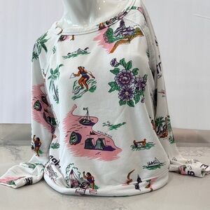 Lou & Grey White Sweatshirt with Pink, Green & Purple Graphic Print